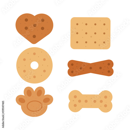 Vector illustration of flat style dog food set, bone cake, as template or banner, International Dog Biscuit Appreciation Day.