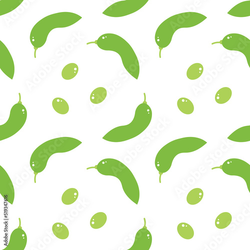 Edamame, green soy beans vector seamless pattern background for healthy food, snack design.
