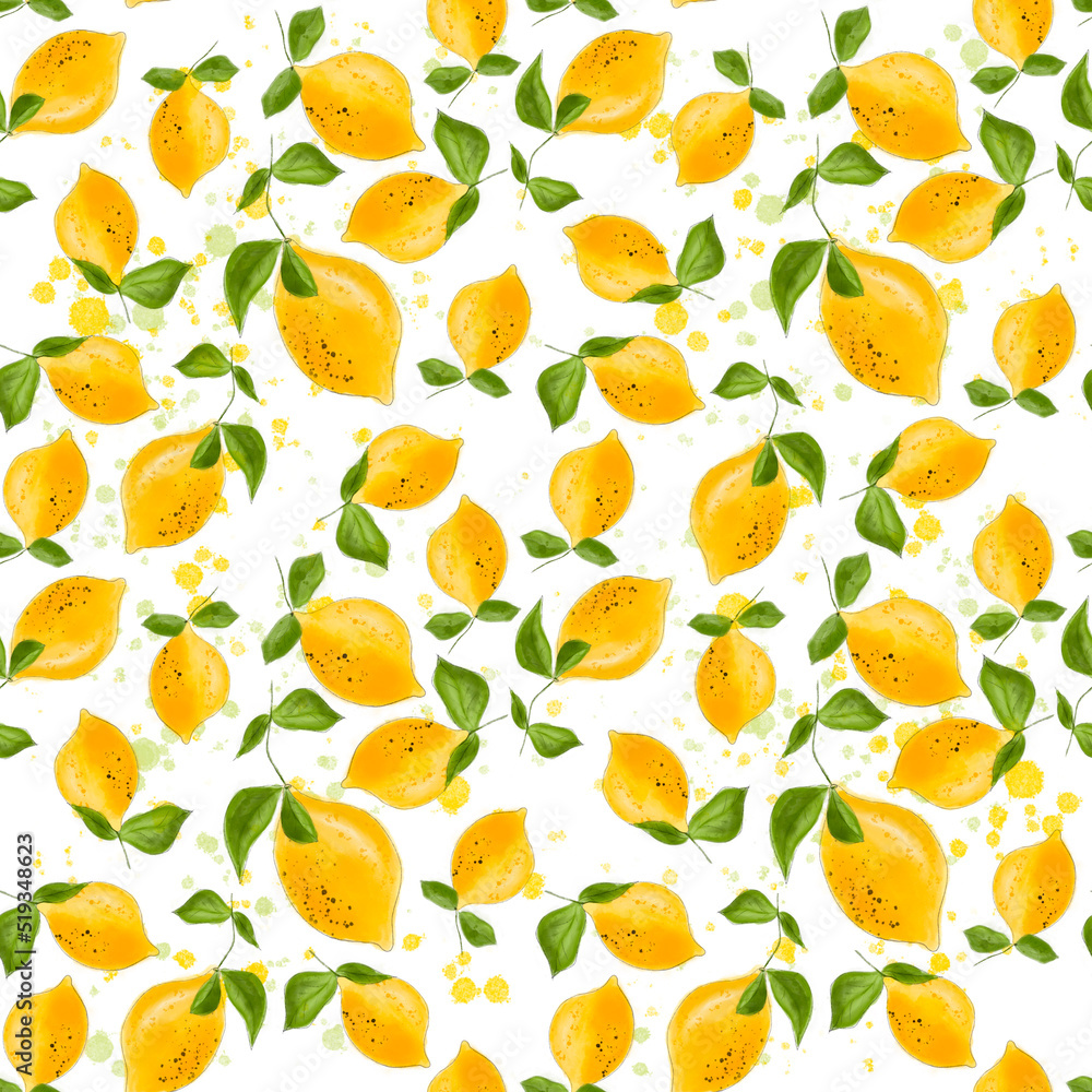 Summer seamless pattern with lemons. Sweet tropical background for textile, fabric, decorative paper. Summer seamless pattern with lemons. Sweet tropical background for textile, fabric, decorative paper.