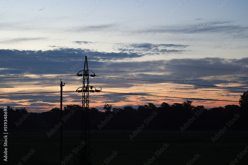 Twilight sky and Electric pole at the sunrise moment in Chittagong,Bangladesh.
