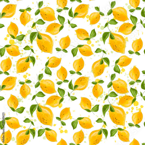 Summer seamless pattern with lemons. Sweet tropical background for textile, fabric, decorative paper.
