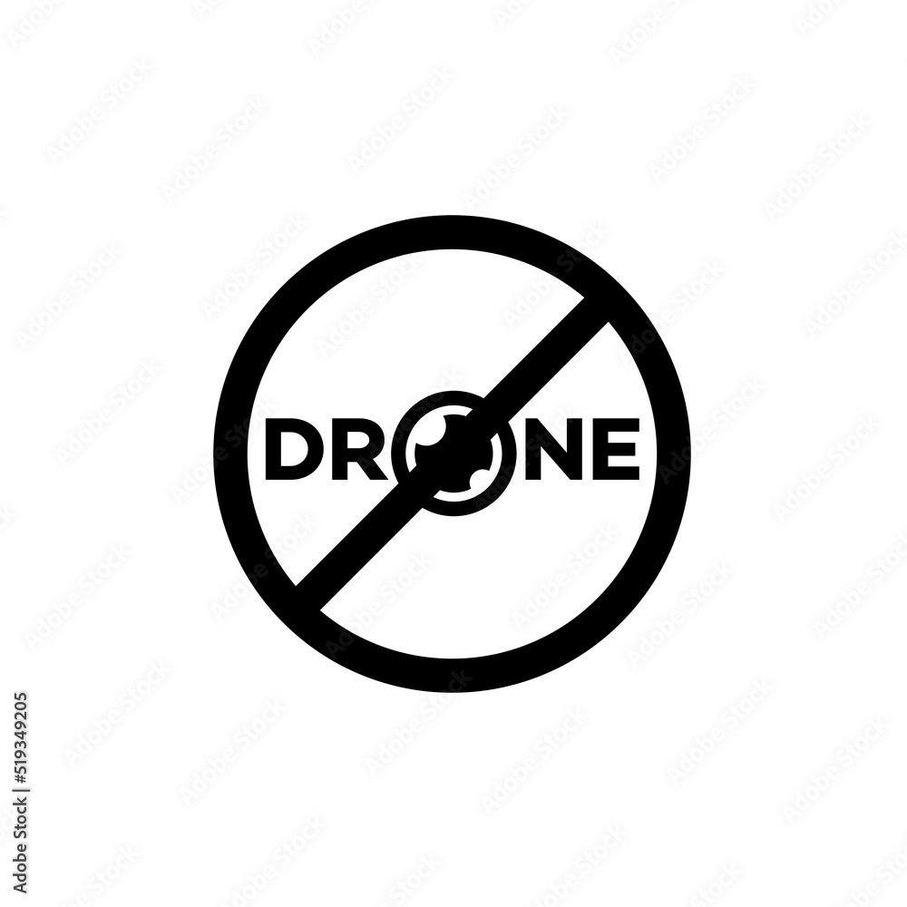 Prohibition sign drone fly black color isolated on white background. Ban drone. Vector Illustration Prohibition sign drone fly black color isolated on white background. Ban drone. Vector Illustration