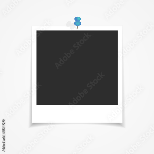 Photo frame isolated on white background and pinned push button. Vector Illustration
