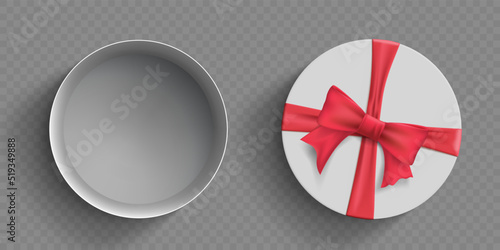 Mockup cardboard box with red bow and ribbon