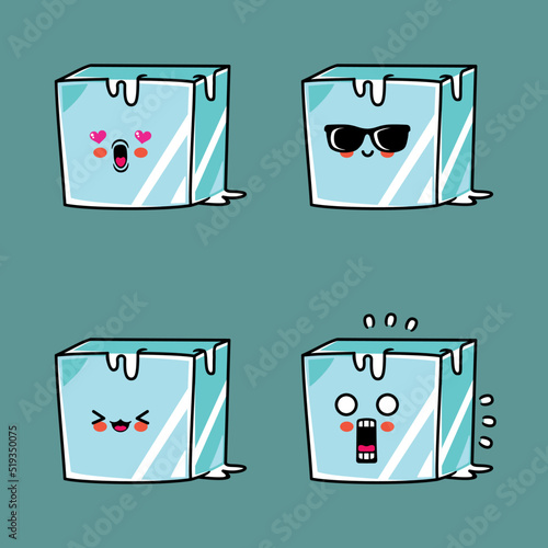 vector illustration of cute ice cube emoji