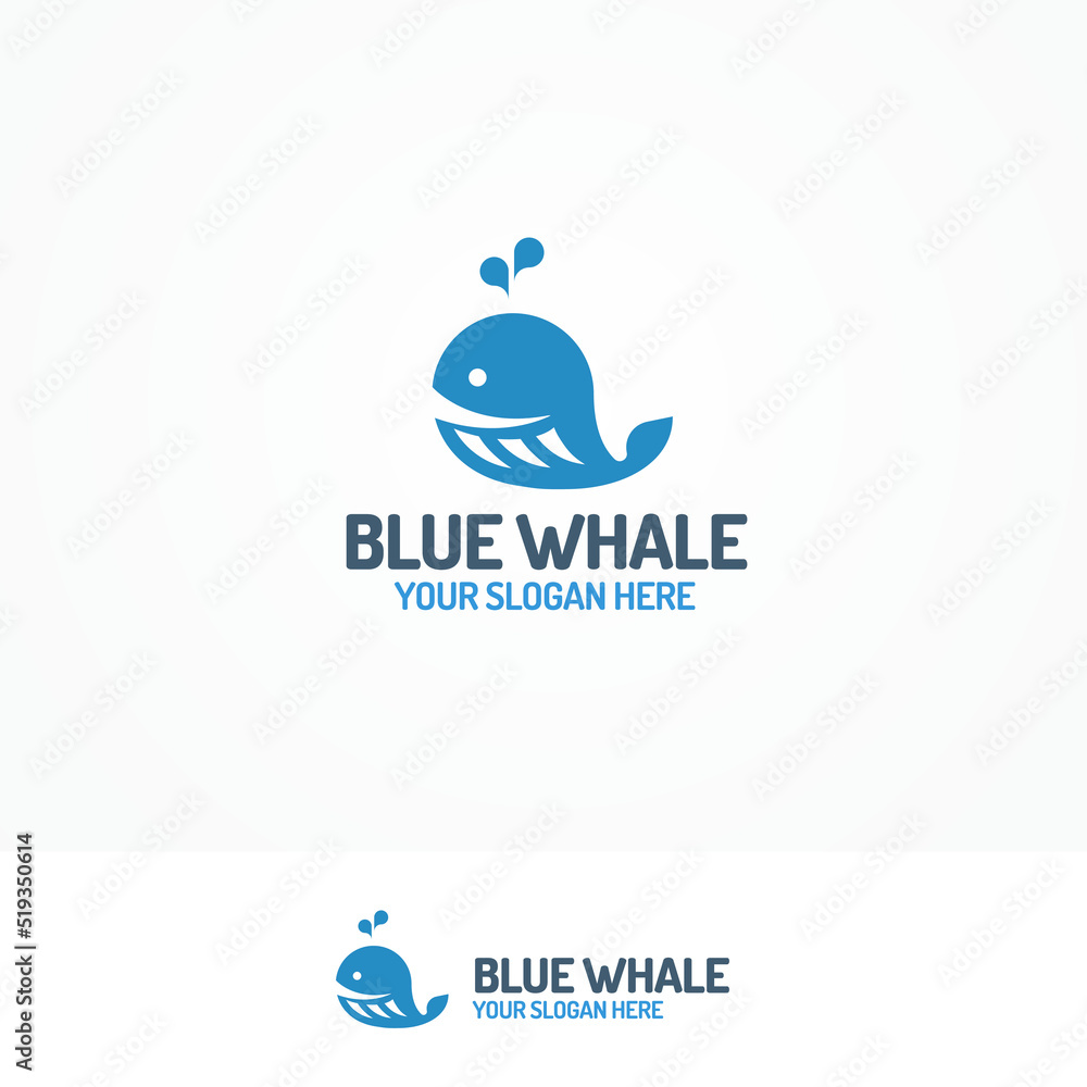Blue whale logo set flat color style isolated on white background for use kids emblem, swim, travel company, pool, seafood market etc. Vector Illustration Blue whale logo set flat color style isolated on white background for use kids emblem, swim, travel company, pool, seafood market etc. Vector Illustration