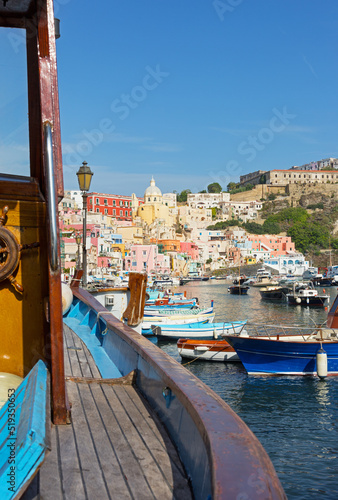 Scenic waterfront on the popular island Procida in Italy.