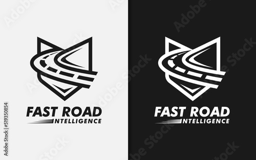 Logo Combination between shield and road. Usable for Automotive, Business, Security, Technology Logo Design.