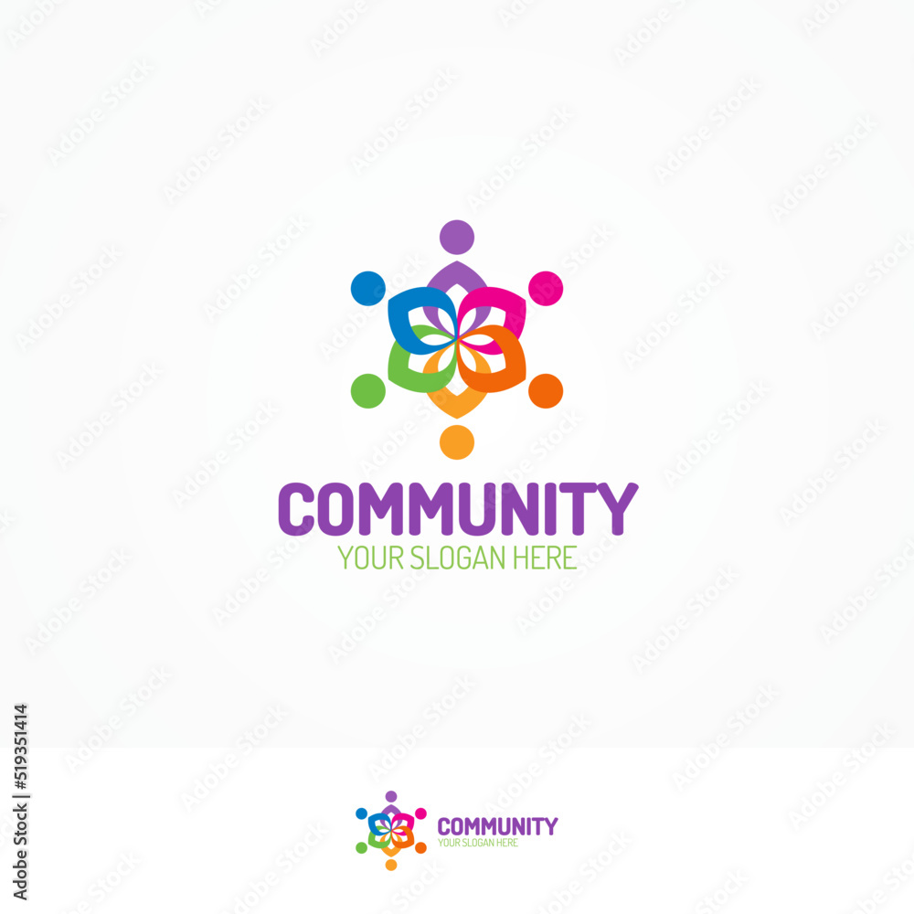 Support community logo consisting as team people different color for use teamwork, social logo, partnership, communication and family logo