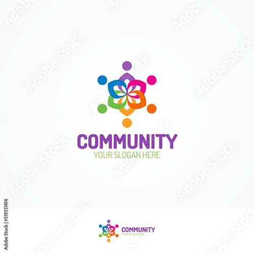 Support community logo consisting as team people different color for use teamwork, social logo, partnership, communication and family logo