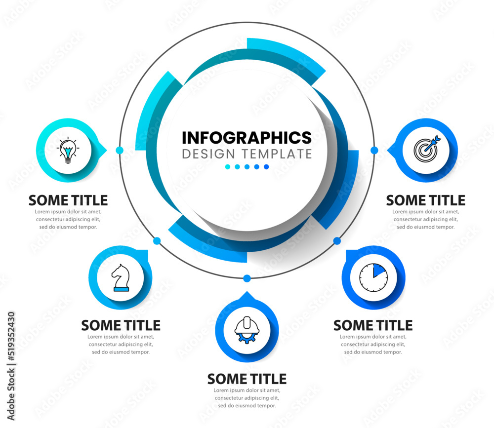 Fototapeta premium Infographic template. Blue gear with five steps
