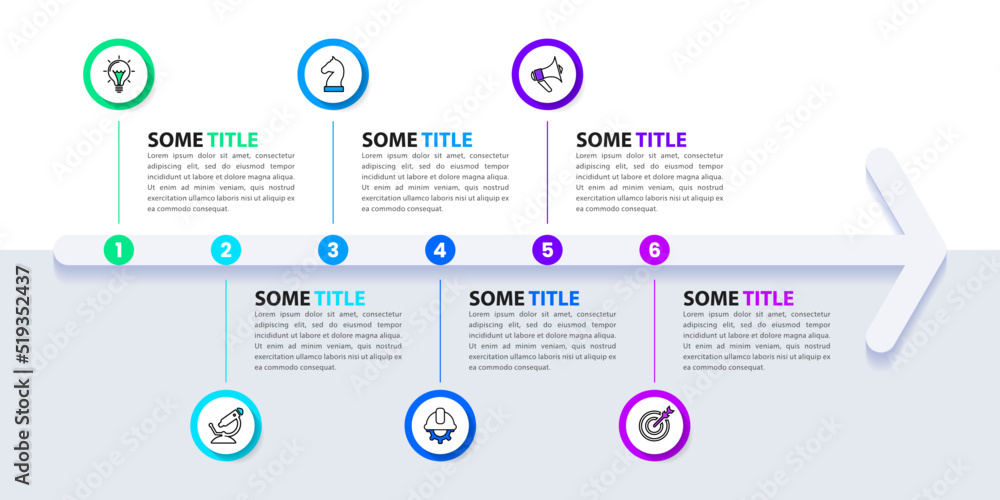 Naklejka premium Infographic template. Arrow as a timeline with six steps