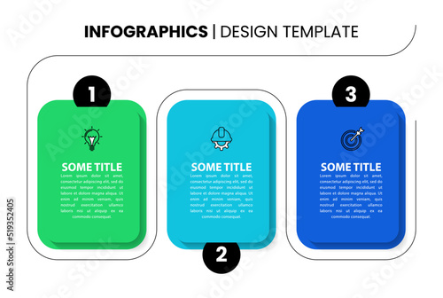 Infographic template. 3 colored rectangles with connecting line