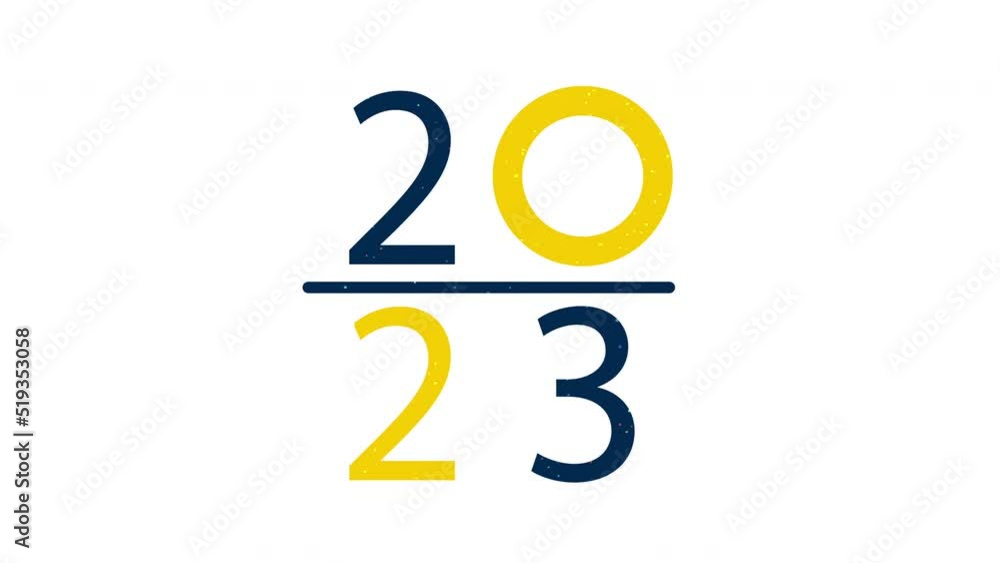 Happy New Year 2023 text animation with bounce and hit at alphabet effect with snow particle behind font on white background. Holiday and festival concept Happy New Year 2023 text animation with bounce and hit at alphabet effect with snow particle behind font on white background. Holiday and festival concept
