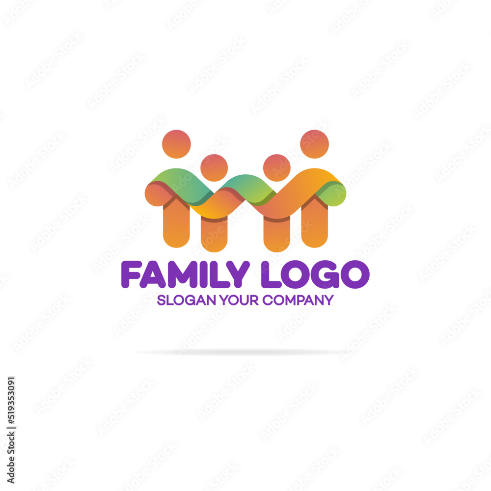 Family logo consisting of simple figures dad, mom and two children used for family medicine practice, friendship, people, team, group logo. Vector Illustration Family logo consisting of simple figures dad, mom and two children used for family medicine practice, friendship, people, team, group logo. Vector Illustration