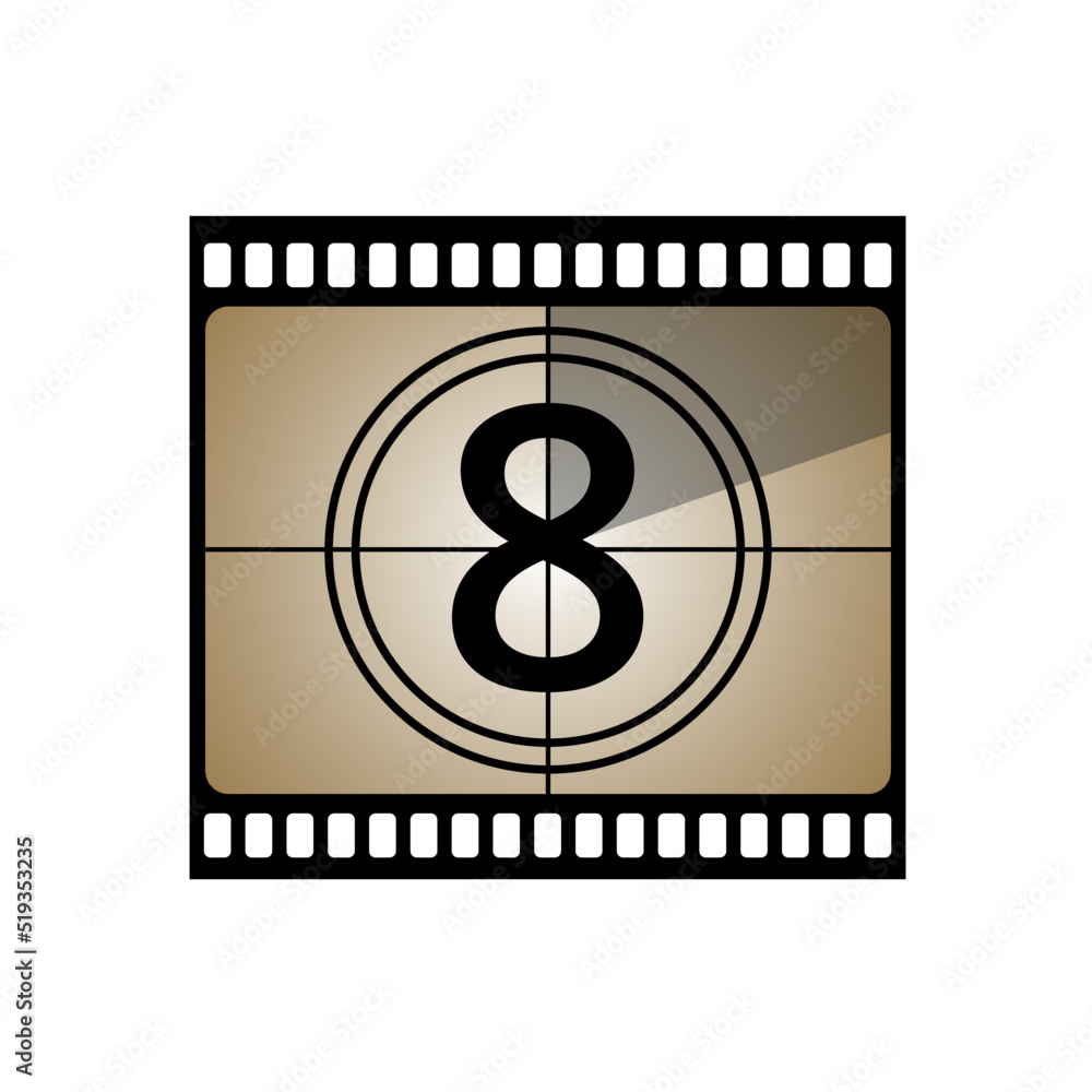 Cinema, movie countdown retro illustration. Vector illustration in a flat style, 8 seconds. Cinema, movie countdown retro illustration. Vector illustration in a flat style, 8 seconds.