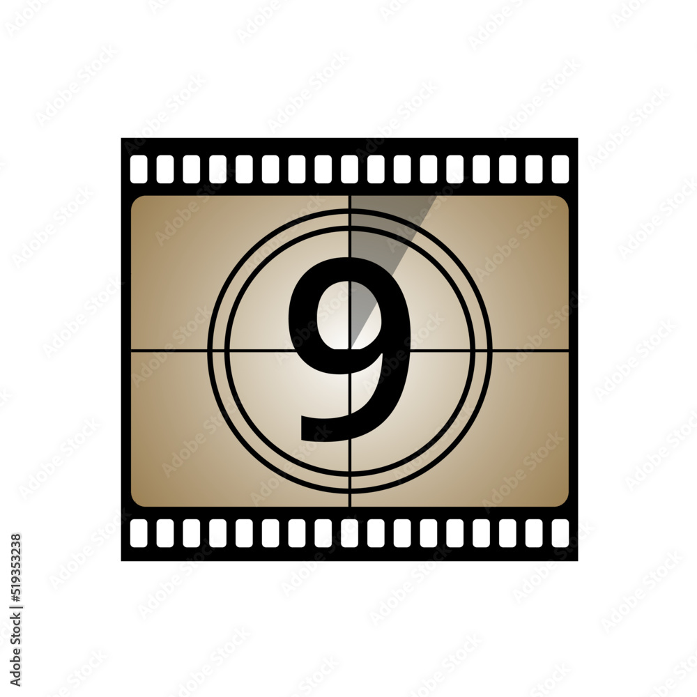 Cinema, movie countdown retro illustration. Vector illustration in a flat style, 9 seconds. Cinema, movie countdown retro illustration. Vector illustration in a flat style, 9 seconds.