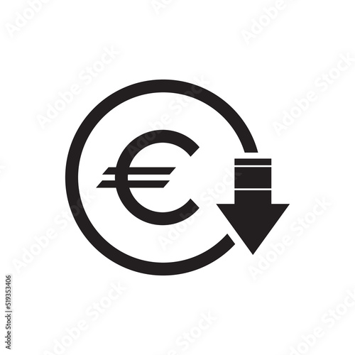 Cost reduction- decrease euro icon. Vector symbol