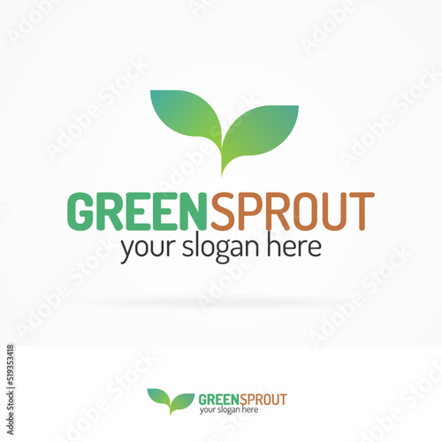 Green sprout logo set with silhouette leaves modern color style for your eco company, agriculture, nature firm, ecology, healthy organic and farm fresh food etc. Vector Illustration