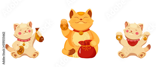 Good luck cats maneko neko. Vector cartoon illustration of business wealth and prosperity mascot. photo