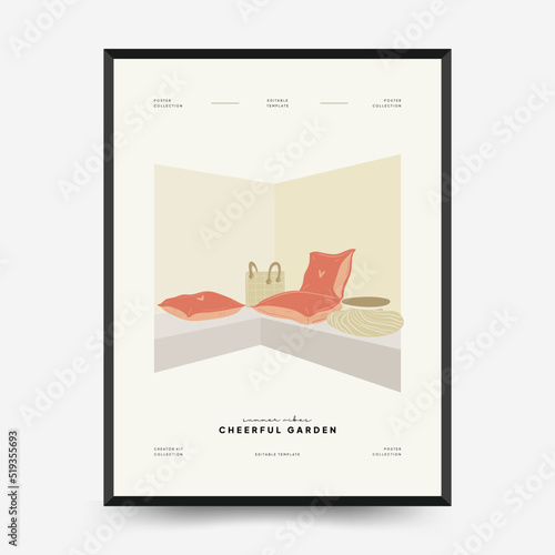 Nature, garden and landscape poster template or card. Flowers and plants at home and outdoor.