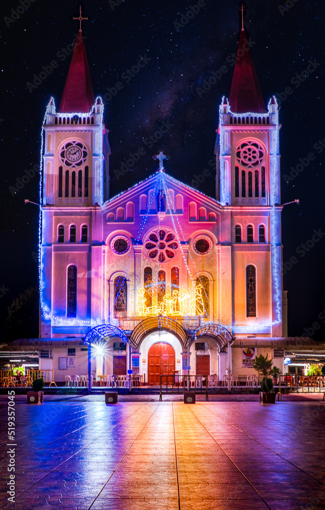 Baguio Cathedral at night under the starts