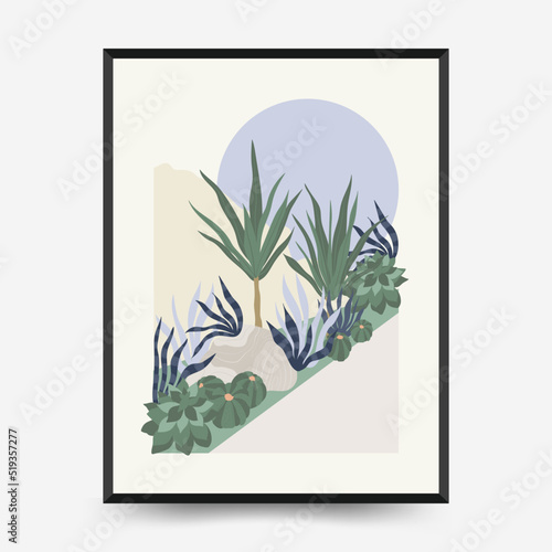 Nature, garden and landscape poster template or card. Flowers and plants at home and outdoor.