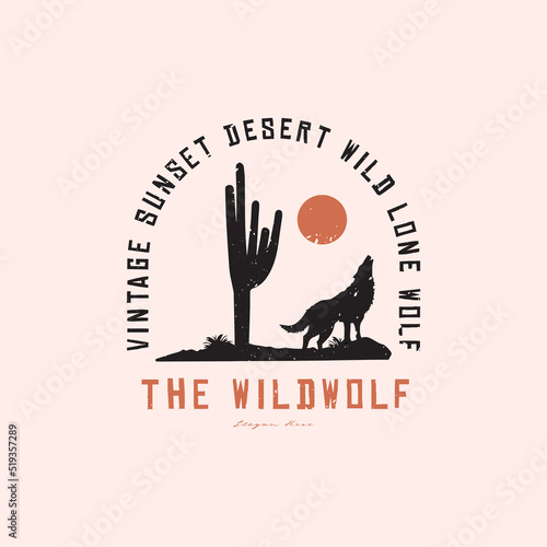 Vintage wild wolf logo, badges and design elements with grunge texture