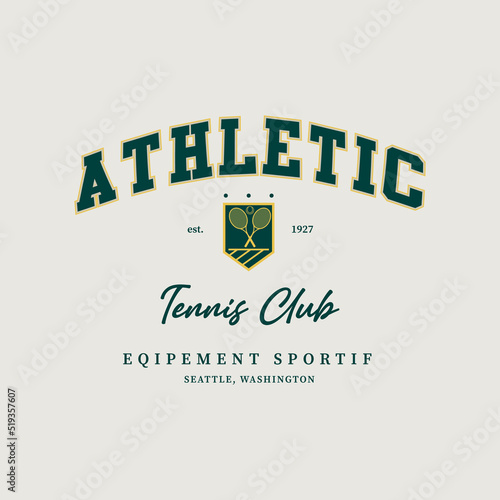 logo slogan graphic. Country club summer SS23 tennis crest sport 