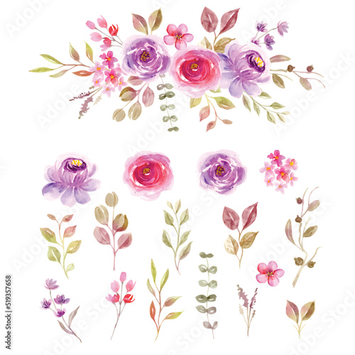 Floral watercolor isolated clip art leaf and flower collection © orchidart