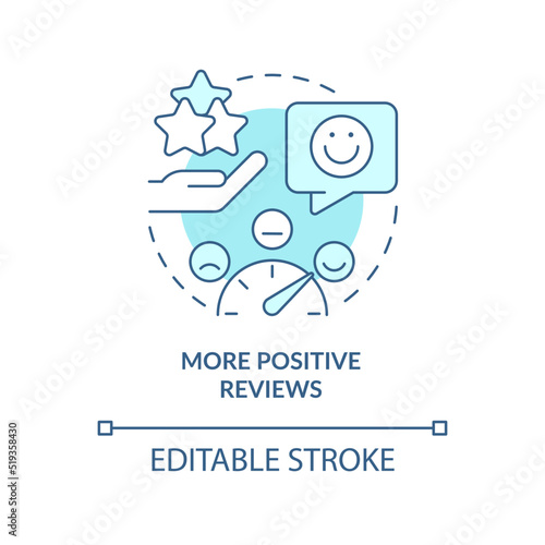 More positive reviews turquoise concept icon. Tracking customer engagement abstract idea thin line illustration. Isolated outline drawing. Editable stroke. Arial, Myriad Pro-Bold fonts used