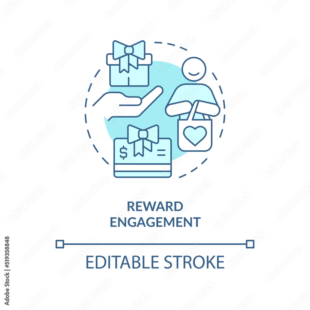 Reward engagement turquoise concept icon. Loyalty program. Client engagement strategy abstract idea thin line illustration. Isolated outline drawing. Editable stroke. Arial, Myriad Pro-Bold fonts used