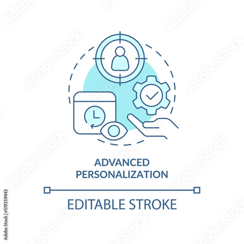 Advanced personalization turquoise concept icon. Customer engagement platform feature abstract idea thin line illustration. Isolated outline drawing. Editable stroke. Arial, Myriad Pro-Bold fonts used