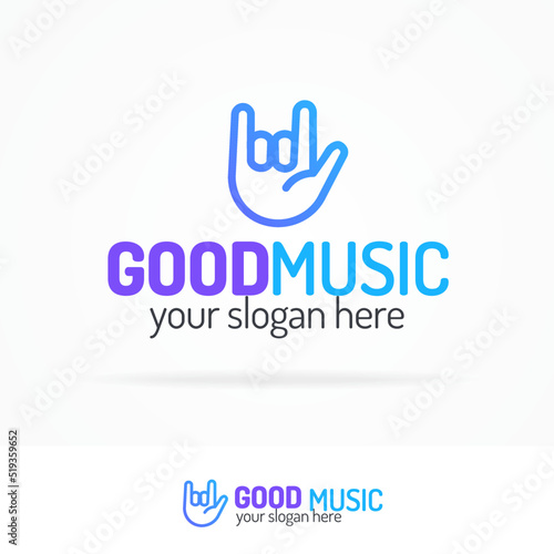 Good music logo set modern color style with hand isolated on white background for use music store, sound company, audio system shop, dj market etc. Vector Illustration © Vladimir Ivankin