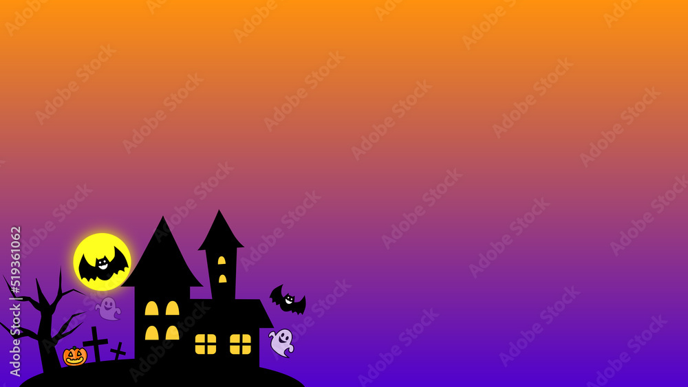 ハッピーハロウィンの背景 文字なし
 かぼちゃ　コウモリ　お城　お化け