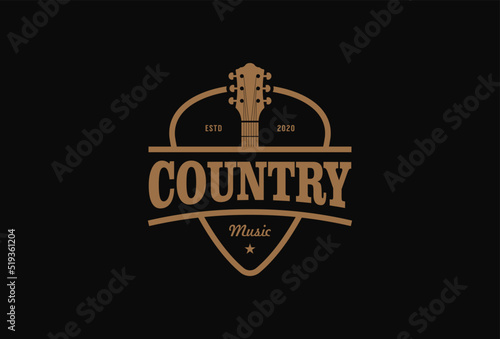 Country Guitar Music Western Vintage Retro Saloon Bar Cowboy logo design