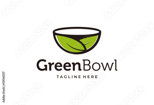 green leaf bowl logo design vector template