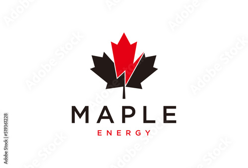 Maple Logo with lightning. Canada Symbol. Vector graphic design template element.