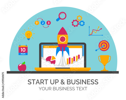 Start up and business concept with business icons flat style. Perfect for your business. Vector Illustration