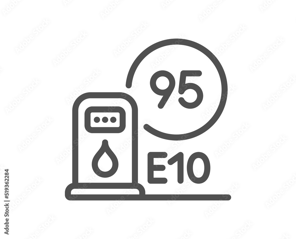 Petrol station line icon. Filling station sign. E10 petroleum fuel symbol. Quality design element. Linear style petrol station icon. Editable stroke. Vector Petrol station line icon. Filling station sign. E10 petroleum fuel symbol. Quality design element. Linear style petrol station icon. Editable stroke. Vector