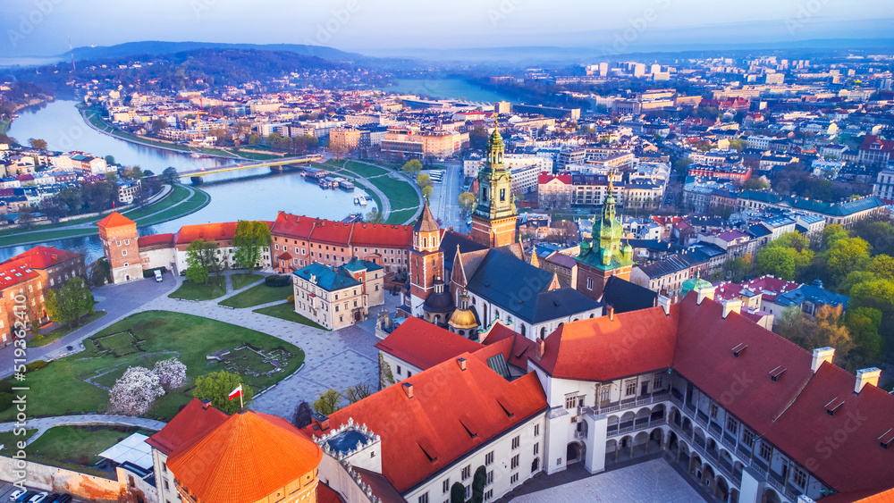 Krakow, Poland - Wawel Castle aerial view, Cracovia.
