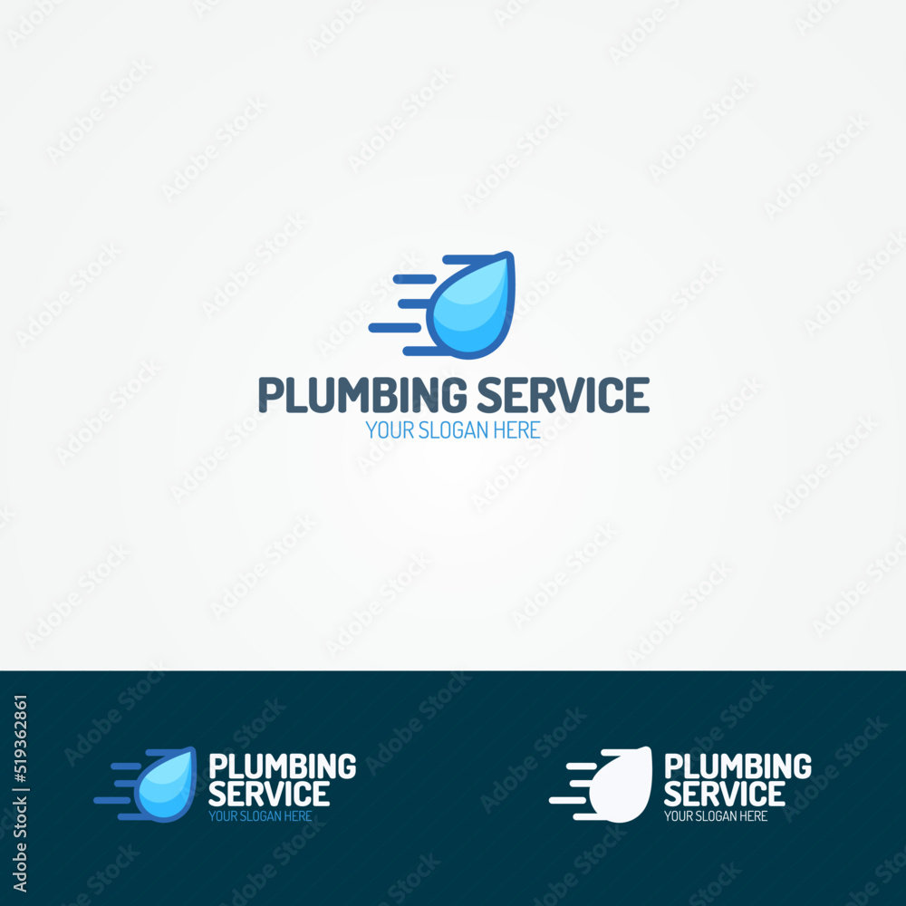 Plumbing service logo set with flying water drop for used plumbing and