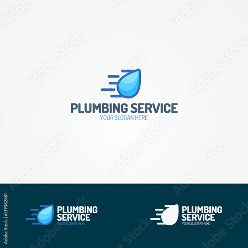 Plumbing service logo set with flying water drop for used plumbing and heating company, sanitary and hygiene firm, fix and repair leak and pipe etc. Vector Illustration