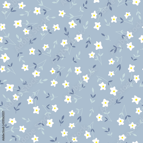 Floral seamless pattern. White flowers on light blue background