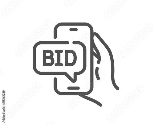 Bid offer line icon. Auction sign. Raise the price up symbol. Quality design element. Linear style bid offer icon. Editable stroke. Vector