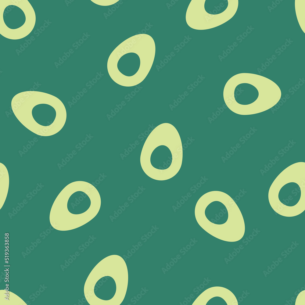 Seamless pattern with avocado halves on green background. Vector illustration in minimalist style. Simple trendy print for textile, fabric, home decor.