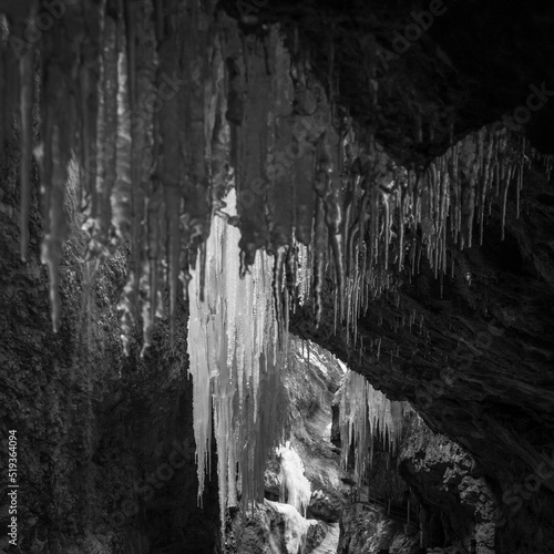 Glorious icicles and icefall in the winter gorge