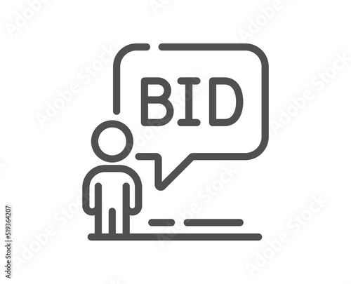 Auction line icon. Bid offer sign. Raise the price up symbol. Quality design element. Linear style auction icon. Editable stroke. Vector