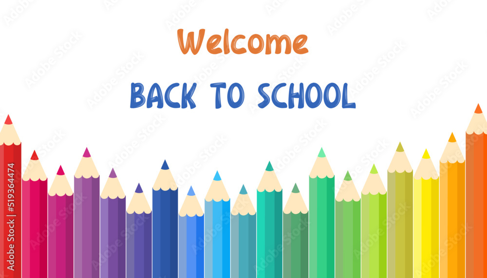 Welcome back to school background with colored pencils concept of drawing and education banner Welcome back to school background with colored pencils concept of drawing and education banner