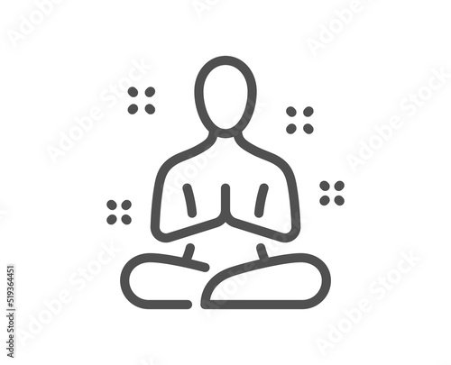 Yoga line icon. Meditation pose sign. Relax body and mind symbol. Quality design element. Linear style yoga icon. Editable stroke. Vector
